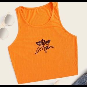 NEON orange cropped angle T